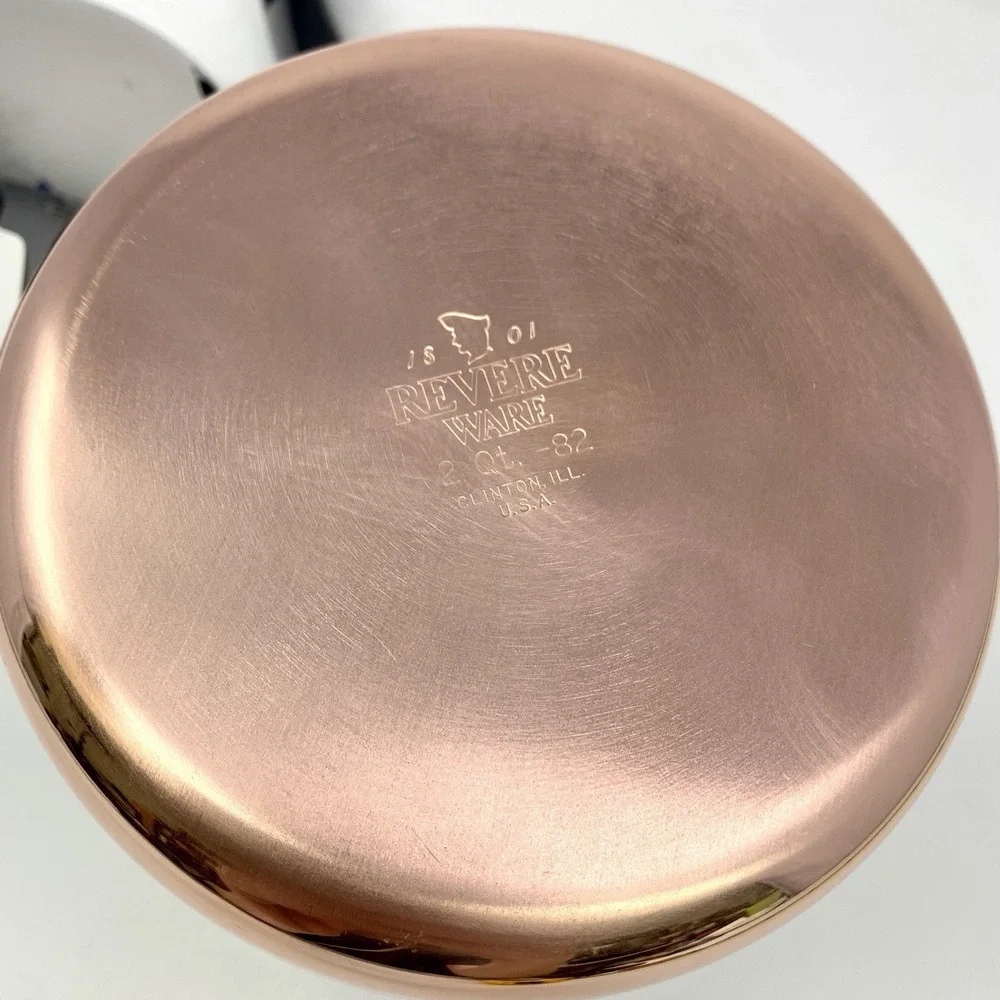 Vintage Revere Ware Copper Bottom Tall 2 Quart Pot Saucepan w Lid '82 New